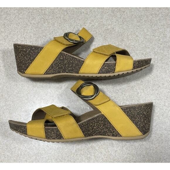 Dansko Susie Yellow Milled Nubuck Cork Wedge Slide Sandal Women 9/EU 40-ADJ Mule - Picture 6 of 11